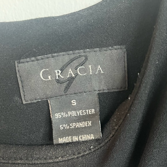 GRACIA Stretch Golden Floral Faux Leather sleeveless Dress Size Small - Picture 6 of 10